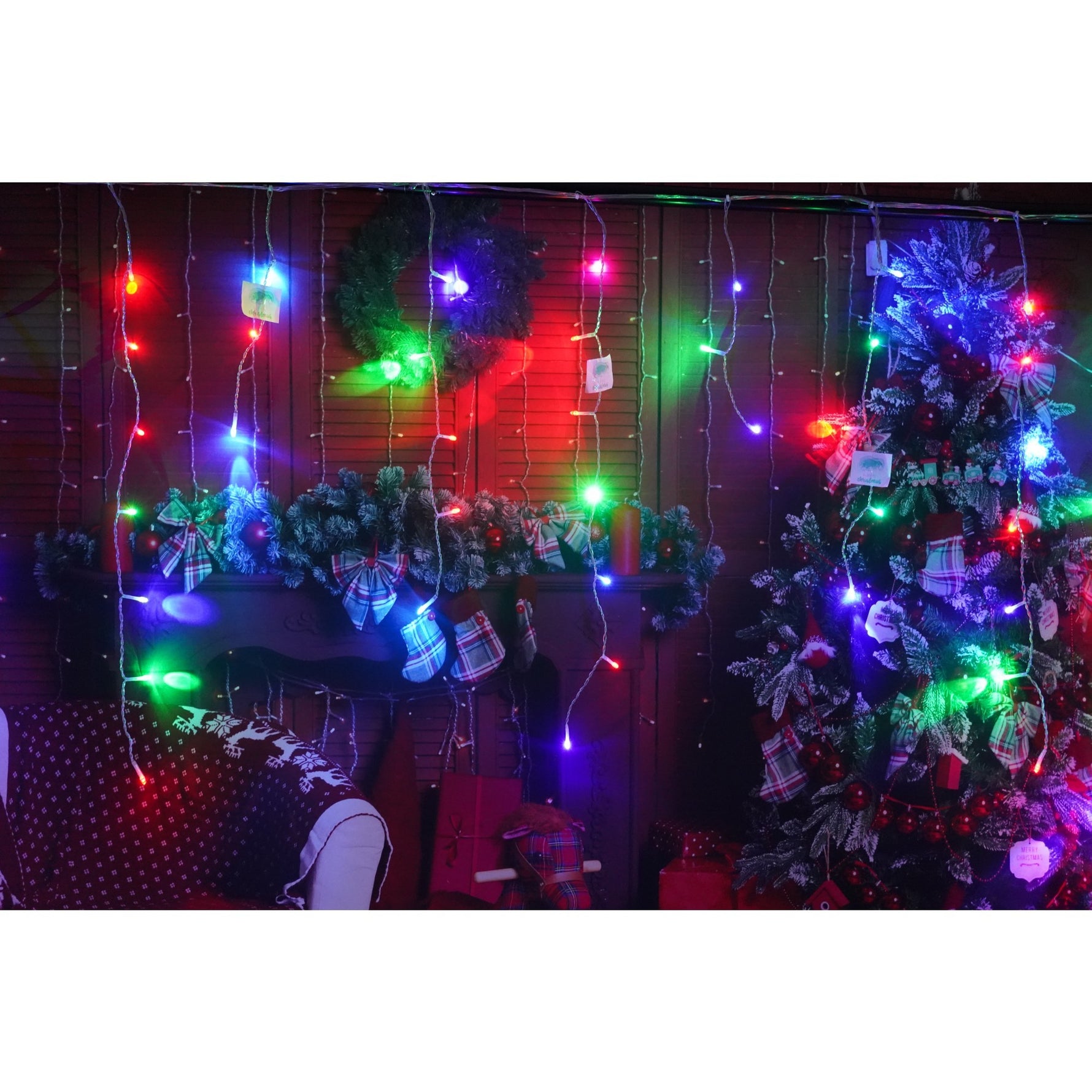 Instalatie de Craciun, Flippy®, Tip Turturi, Sectiune 5 m, 143 LED-uri, 8 Jocuri de Lumini, Fir Alb, Lumina RB-RG,