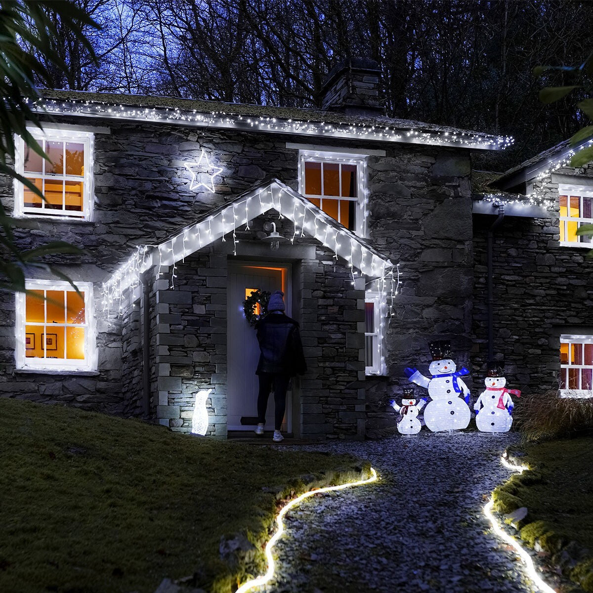 Instalatie de Craciun Flippy® Tip Turturi, Franjuri cu Flash, IP65, Sectiune 5 m, 120 LED-uri, Interconectabila, Fir