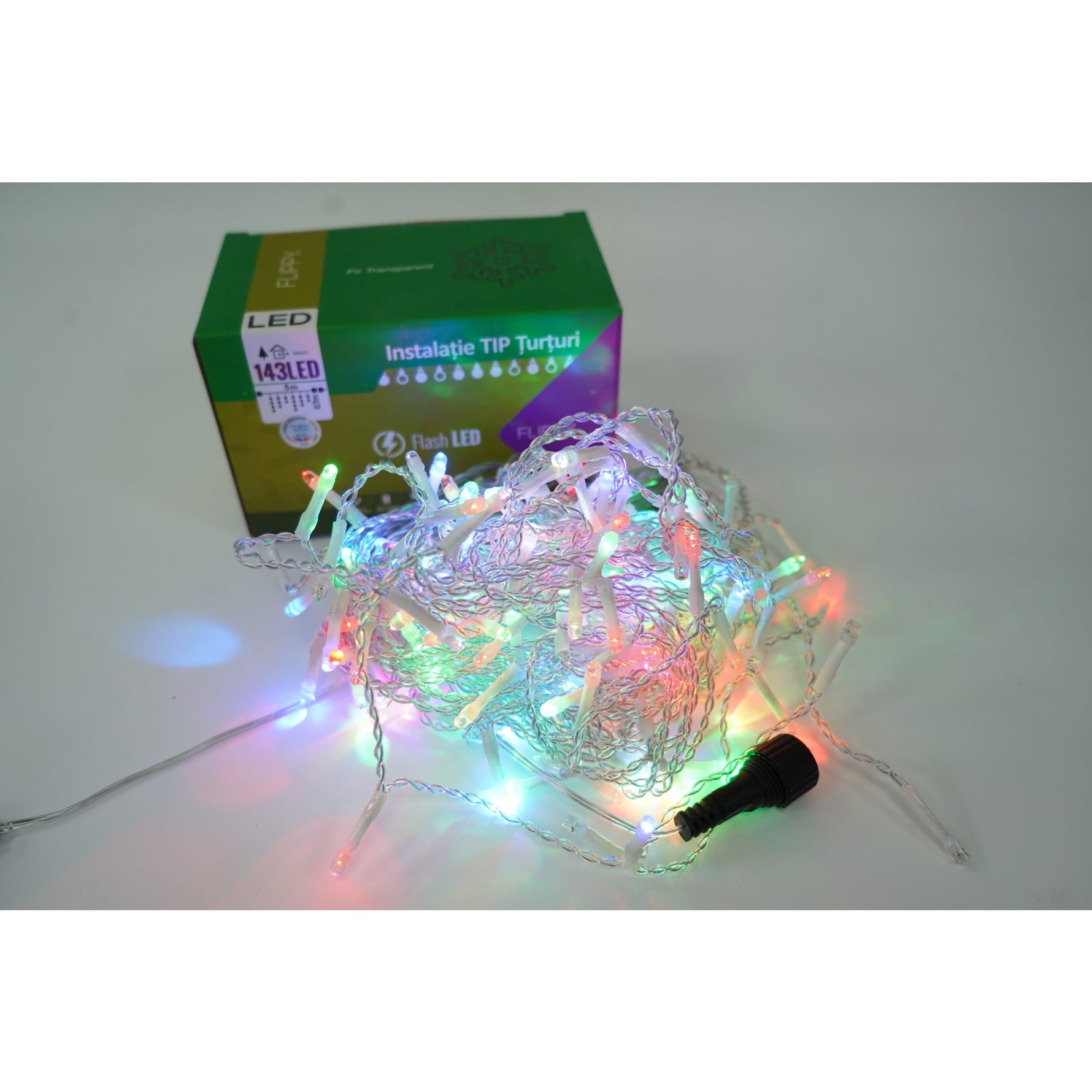 Instalatie de Craciun Flippy® Tip Turturi, Franjuri cu Flash, Sectiune 5 m, 143 LED-uri, Interconectabila, Fir