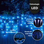 Instalatie de Craciun, Flippy®, Tip Turturi, Sectiune 5 m, 143 LED-uri, 8 Jocuri de Lumini, Fir Alb, Lumina Albastra,