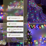 Instalatie de Craciun Liniara RGRB Yoto, 10 m, din care 1 m Prelungitor 220V, 40 LED, Bilute Mate, Interconectabila,