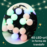 Instalatie de Craciun Liniara RGRB Yoto, 10 m, din care 1 m Prelungitor 220V, 40 LED, Bilute Mate, Interconectabila,