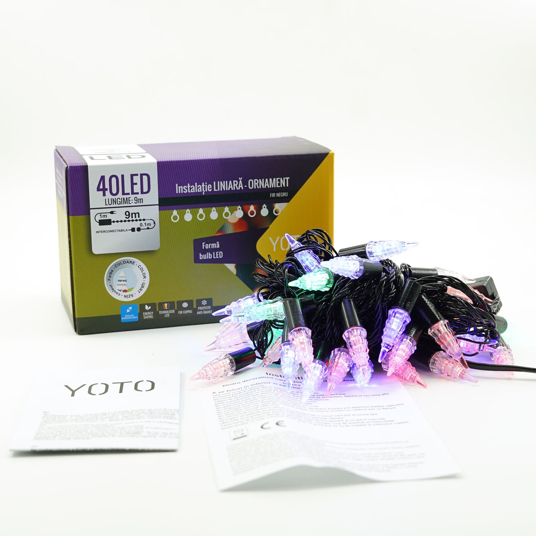 Instalatie de Craciun Liniara RGRB Yoto, 10 m, din care 1 m Prelungitor 220V, 40 LED, Model Brazi, Utilizare