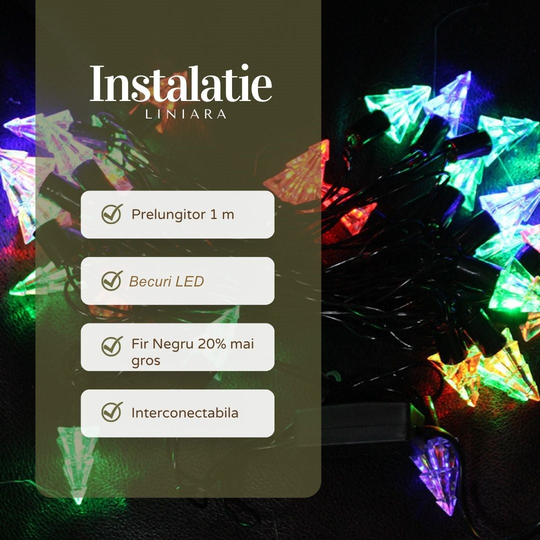 Instalatie de Craciun Liniara RGRB Yoto, 10 m, din care 1 m Prelungitor 220V, 40 LED, Model Brazi, Utilizare