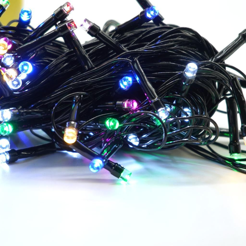 Instalatie de Craciun liniara Yoto, 10 m, din care 1 m cablu priza 220V, 100 LED, 8 jocuri de lumini, controler, fir