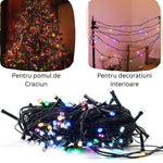 Instalatie de Craciun liniara Yoto, 10 m, din care 1 m cablu priza 220V, 100 LED, 8 jocuri de lumini, controler, fir