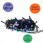 Instalatie de Craciun liniara Yoto, 10 m, din care 1 m cablu priza 220V, 100 LED, 8 jocuri de lumini, controler, fir