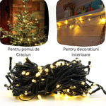 Instalatie de Craciun liniara Yoto, 10 m, din care 1 m cablu priza 220V, 100 LED, 8 jocuri de lumini, controler, fir