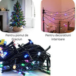 Instalatie de Craciun liniara Yoto, 10 m, din care 1 m cablu priza 220V, 100 LED, 8 jocuri de lumini, pentru interior,