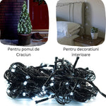 Instalatie de Craciun liniara Yoto, 17 m, din care 1 m cablu priza 220V, 200 LED, 8 jocuri de lumini, controler, fir