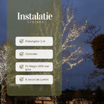 Instalatie de Craciun Liniara Yoto, 22 m, din care 1 m Prelungitor 220V, 300 LED, 8 jocuri de lumini, Controler,