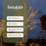 Instalatie de Craciun Liniara Yoto, 22 m, din care 1 m Prelungitor 220V, 300 LED, 8 jocuri de lumini, Controler,