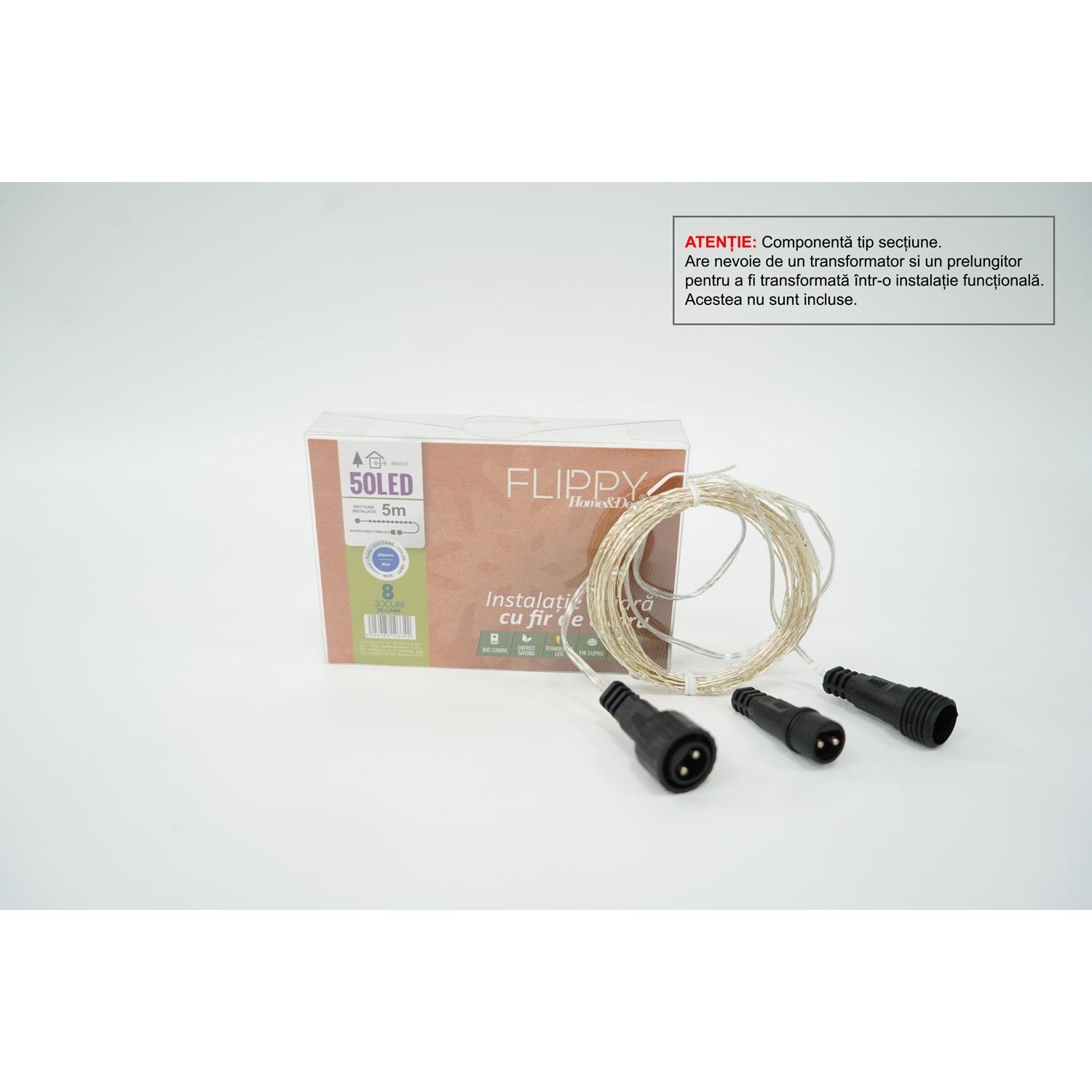 Instalatie de Craciun Tip Liniar, 8 jocuri de lumini, Fir Cupru, 5 m, 50 LED -uri, Albastru