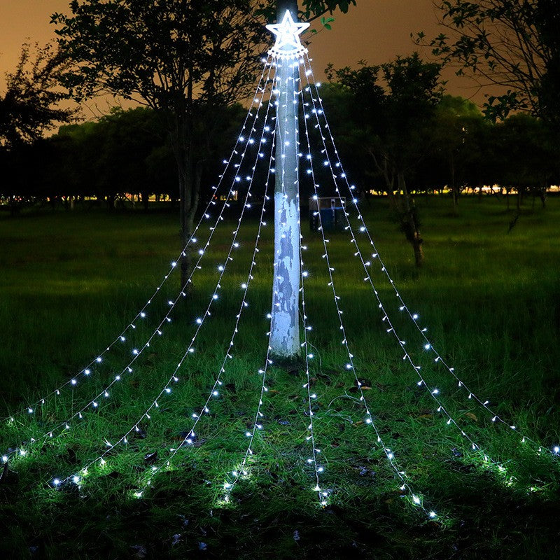 Instalatie Tip Perdea Pentru Pomul De Craciun, Cu Stea Luminoasa, Flippy , 350 LED-uri, Conectare La Retea,
