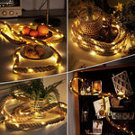 Instalatie Luminoasa, Flippy, cu Fir de Cupru, 3 m, 60 LED-uri, Model Sfoara de Canepa, cu Baterii, 8 Jocuri de Lumini,