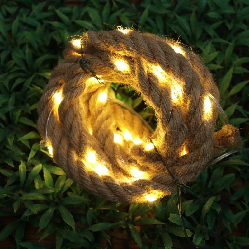 Instalatie Luminoasa, Flippy, cu Fir de Cupru, 3 m, 60 LED-uri, Model Sfoara de Canepa, cu Baterii, 8 Jocuri de Lumini,