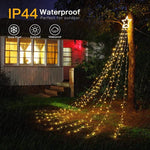 Instalatie luminoasa tip perdea pentru pomul de Craciun, cu stea luminoasa, 350 LED-uri, conectare retea,