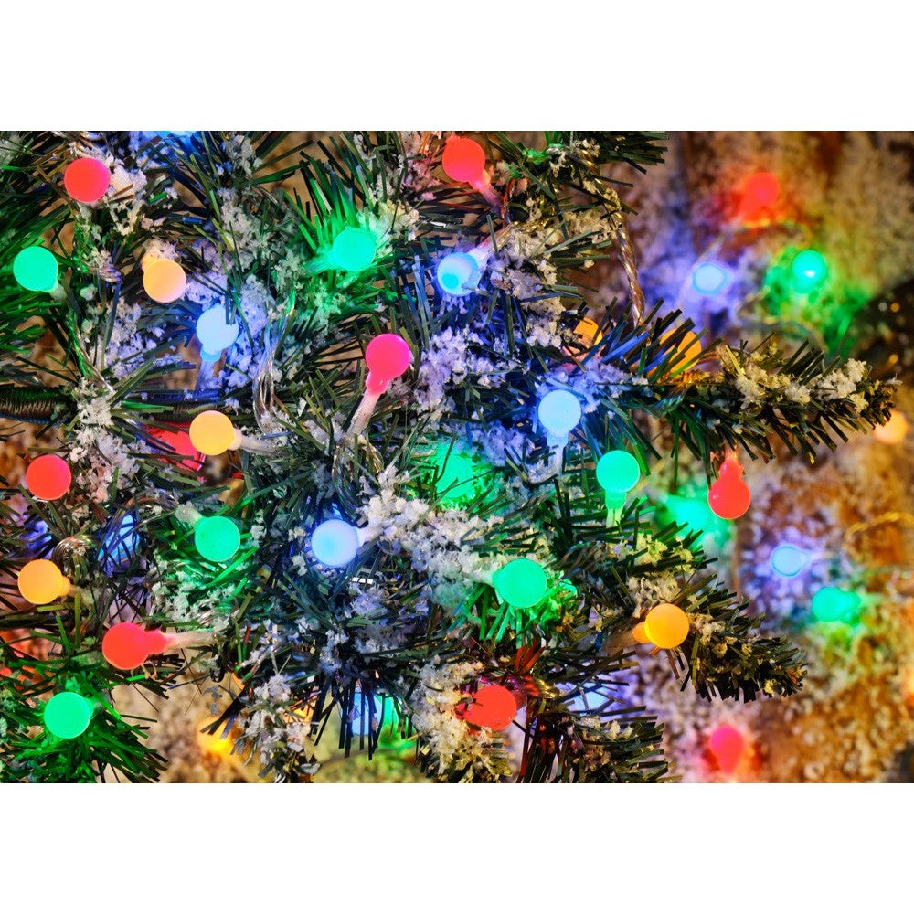 Instalatie sfere brad Craciun Flippy, 3 metri, 20 LEd-uri, alimentare la retea, fir transparent, multicolora