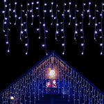 Instalatie Solara Craciun Turturi, IP44, 5 m, 143 Led-uri, Perdea Franjurata, albastru, 8 jocuri de lumini, cu