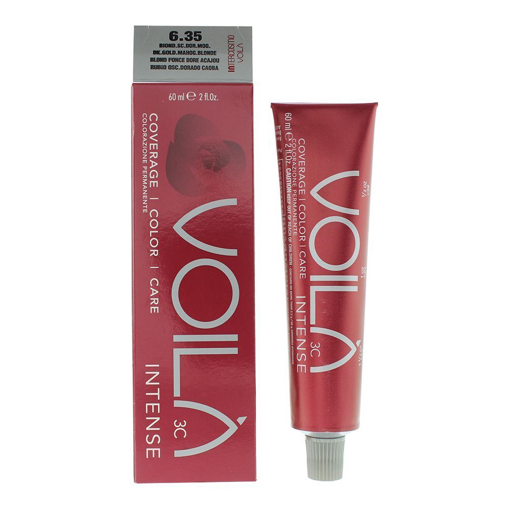 Intercosmo, Voila 3C Intense, Vopsea permanentă de păr, 6.35 Dark Blonde Intense Mahogany, 60 ml