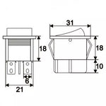 Interupator basculant 4 pini 1 circuit 16A 250V OFF-ON rosu 21.7x28.5mm