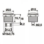 Intrerupator 1 circuit 2A 250V OFF-(ON) fara retinere Push-Buton metal rotunjit