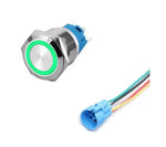 Intrerupator buton LED verde SW 4 OFF-(ON) fara retinere metal 22mm 12-24V