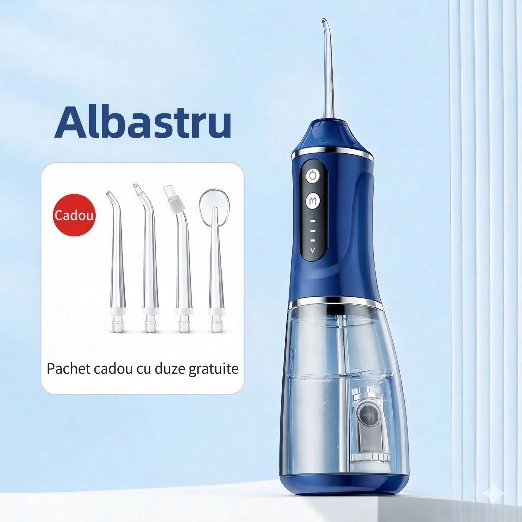 Irigator Bucal Electric, Flippy, Portabil, Dus Bucal pentru Curatare, Indepartare Tartru, 4 Capete, 25 x 8 x 8 cm,