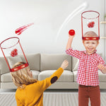 Set Interactiv pentru Copii, Flippy, Joc cu Doua Cosuri de Baschet de Pus pe Cap, Joc Dublu, 20 de Mingi Albe si Rosii,