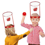 Set Interactiv pentru Copii, Flippy, Joc cu Doua Cosuri de Baschet de Pus pe Cap, Joc Dublu, 20 de Mingi Albe si Rosii,