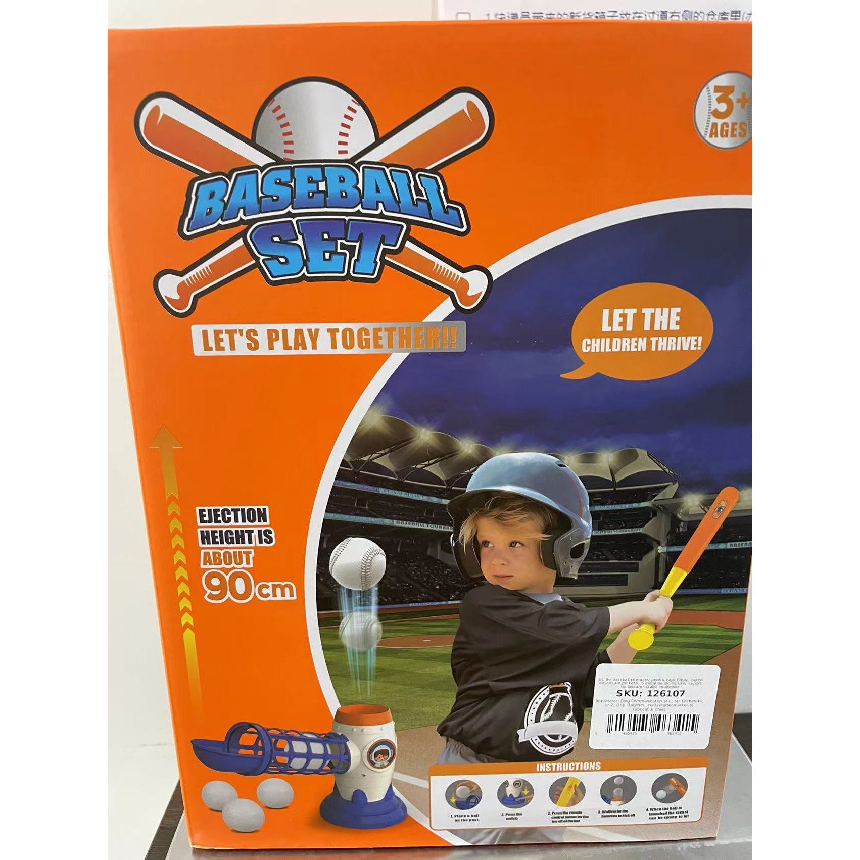 Joc de Baseball Interactiv, Lansator Flippy, Aruncare prin Buton de Lansare pe Bata, Include Bata si 5 Mingii, 37 x 23