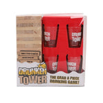 Joc de Baut Jenga Flippy, Turnul Betivului din Lemn, Piese cu Provocari, Pahare de Shot din Sticla Incluse, 19 x 7 x 20