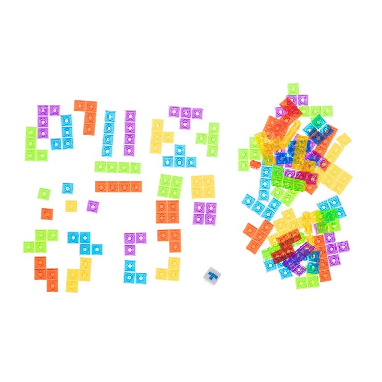 Joc de inteligenta Tetris puzzle tangram Flippy, 70 de piese multicolore, 3D, montessori, interactiv, din plastic, zar