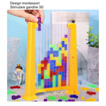 Joc de inteligenta Tetris puzzle tangram Flippy, 70 de piese multicolore, 3D, montessori, interactiv, din plastic, zar