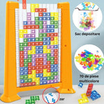 Joc de inteligenta Tetris puzzle tangram Flippy, 70 de piese multicolore, 3D, montessori, interactiv, din plastic, zar