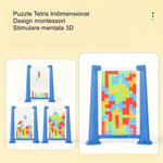 Joc de inteligenta Tetris puzzle tangram Flippy, 70 de piese multicolore, 3D, montessori, interactiv, din plastic, zar