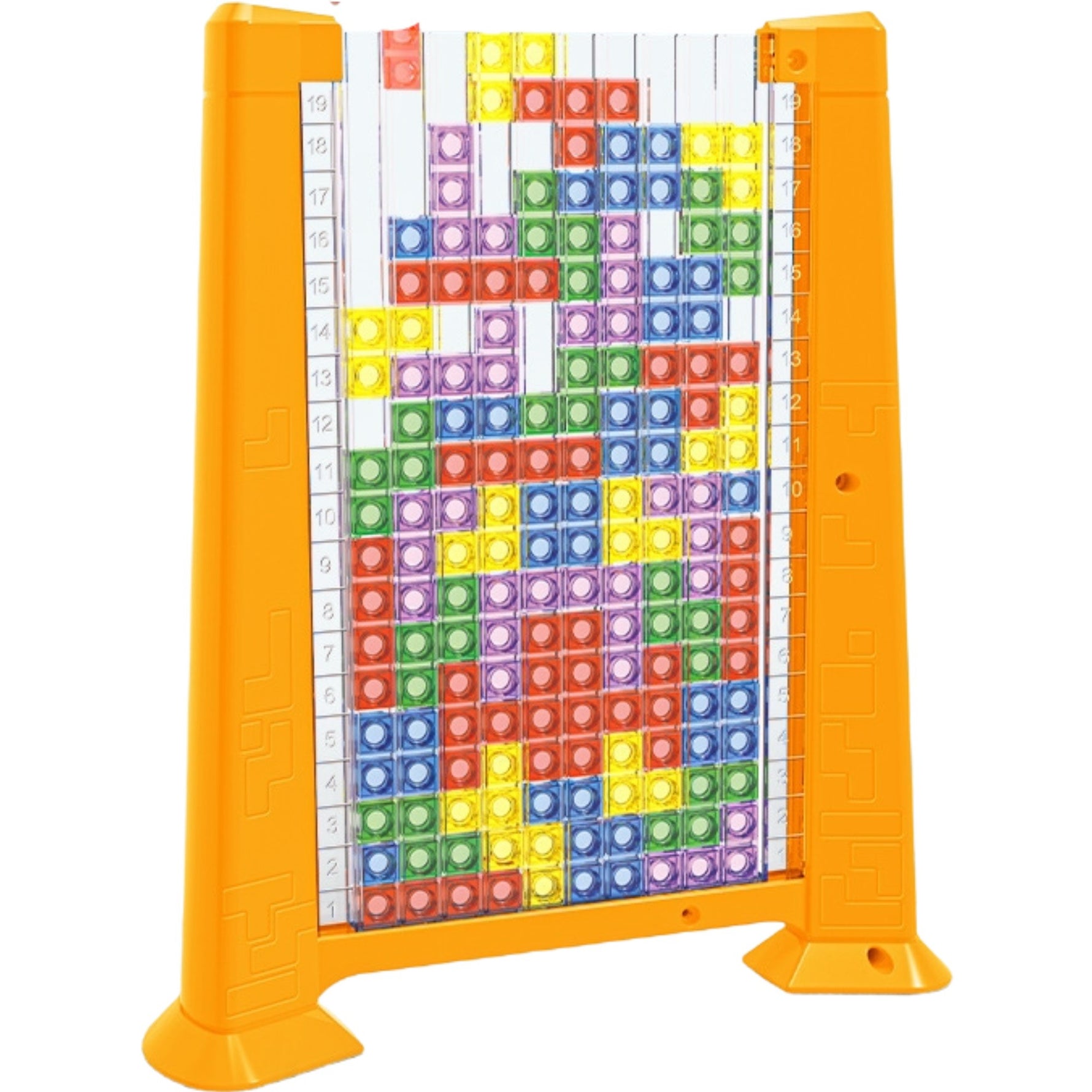 Joc de inteligenta Tetris puzzle tangram Flippy, 70 de piese multicolore, 3D, montessori, interactiv, din plastic, zar