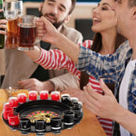 Joc de Ruleta Flippy, cu Pahare de Shot si Plansa de Joc Blackjack, 31 cm, Rosu-Negru