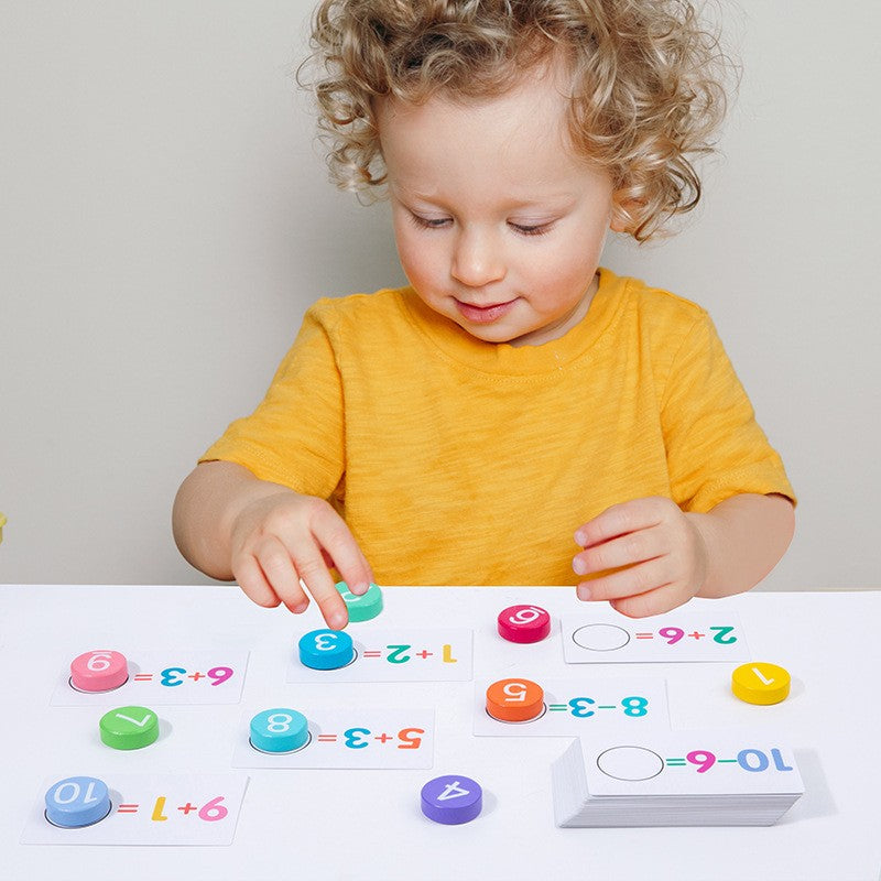 Joc Educational, Flippy, Invatare Adunare si Scadere, Cifre din Lemn, 46 Planse, +3 Ani, Multicolor