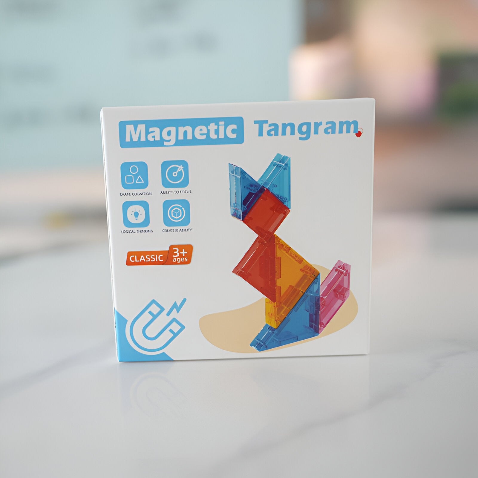 Joc Magnetic Tangram, Flippy, 7 Piese Magnetice, Forme Geometrice, 3 Ani, EVA, ABS, Magnet, 10.5 x 10.5 x 2.2 cm,