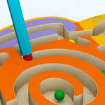 Joc Montessori cu Bile, Flippy, Creion Magnetic, Tip Labirint, din Lemn, Model Bufnita, 18.5x17.5 cm, Portocaliu-Mov