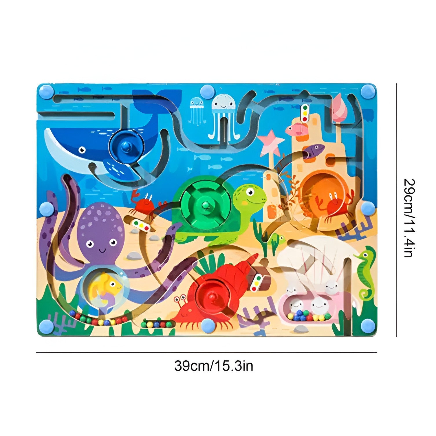 Joc Montessori de Sortare Culori, Flippy, Creion Magnetic, Tip Labirint Ilustrat, din Lemn, Model Animale Marine,