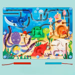 Joc Montessori de Sortare Culori, Flippy, Creion Magnetic, Tip Labirint Ilustrat, din Lemn, Model Animale Marine,