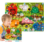 Joc Montessori de Sortare Culori, Flippy, Creion Magnetic, Tip Labirint Ilustrat, din Lemn, Model Ferma, 39x29x1.5 cm