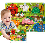 Joc Montessori de Sortare Culori, Flippy, Creion Magnetic, Tip Labirint Ilustrat, din Lemn, Model Ferma, 39x29x1.5 cm