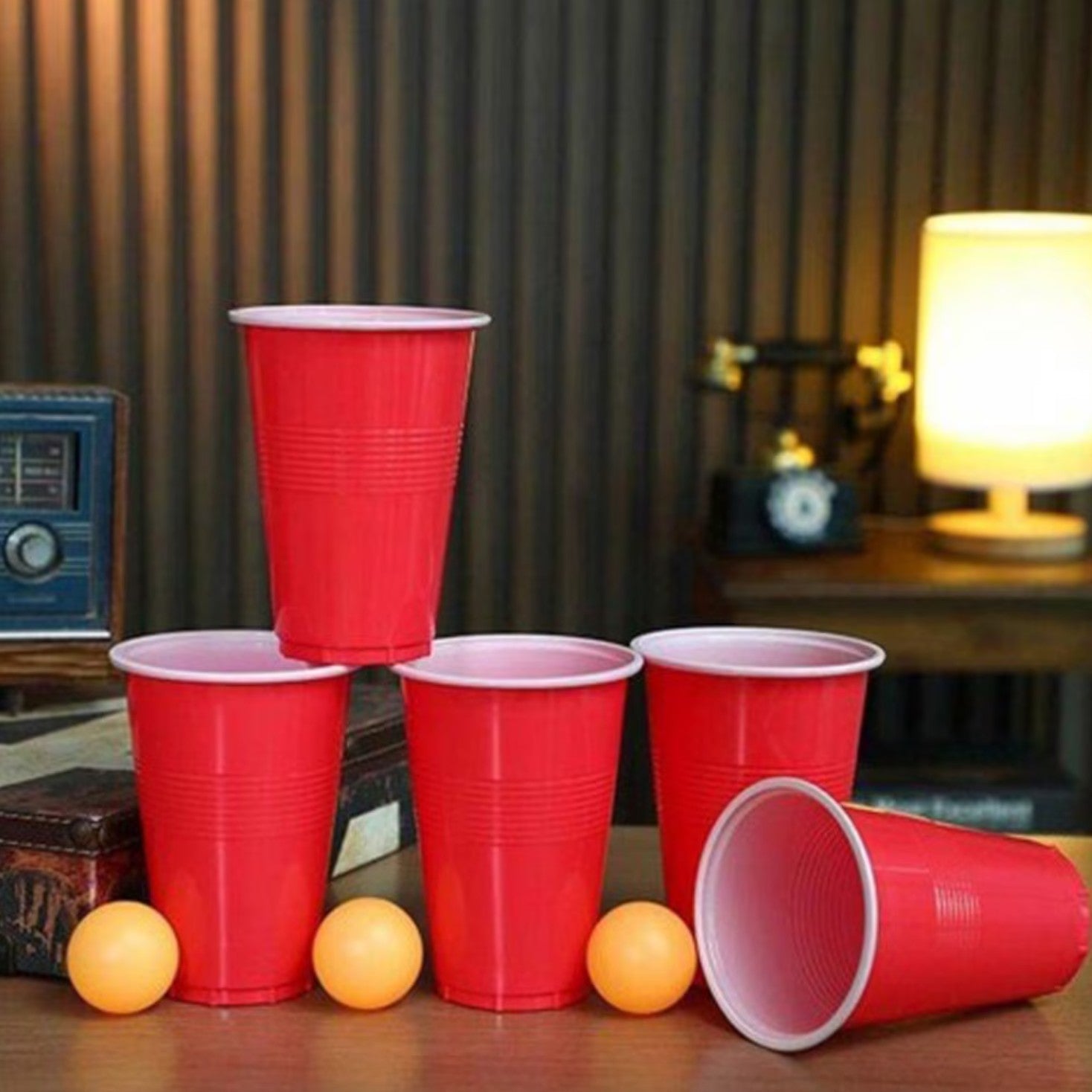 Joc de Baut BEER PONG, Flippy, Set din 12 Mingi de Tenis si 12 Pahare Reutilizabile, Joc Interactiv pentu Adulti,