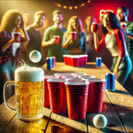Joc de Baut BEER PONG, Flippy, Set din 12 Mingi de Tenis si 12 Pahare Reutilizabile, Joc Interactiv pentu Adulti,