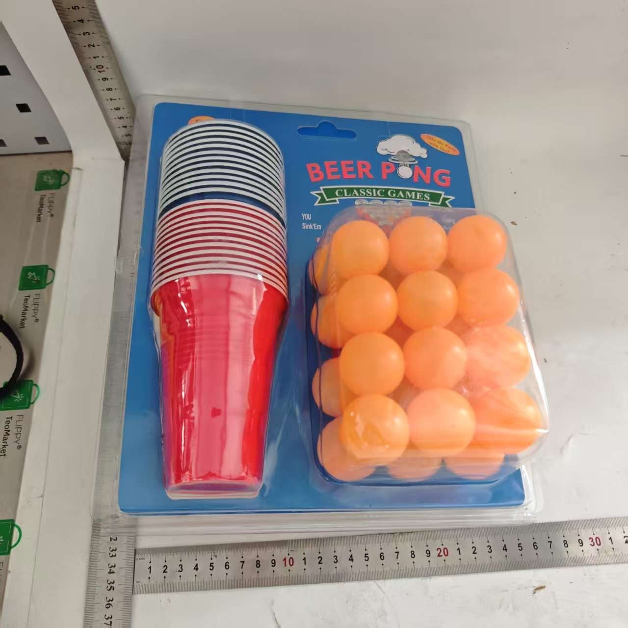 Joc de Baut BEER PONG, Flippy, Set din 24 Mingi de Tenis si 24 Pahare Reutilizabile, Joc Interactiv pentu Adulti,