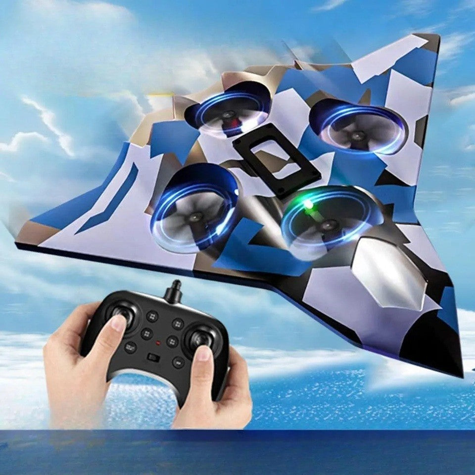 Avion de Lupta cu Telecomanda, Flippy, Tip Drona, din EVA (Spuma), cu Telecomanda, Incarcare USB, 2.4 GHz, Rotire 360°,