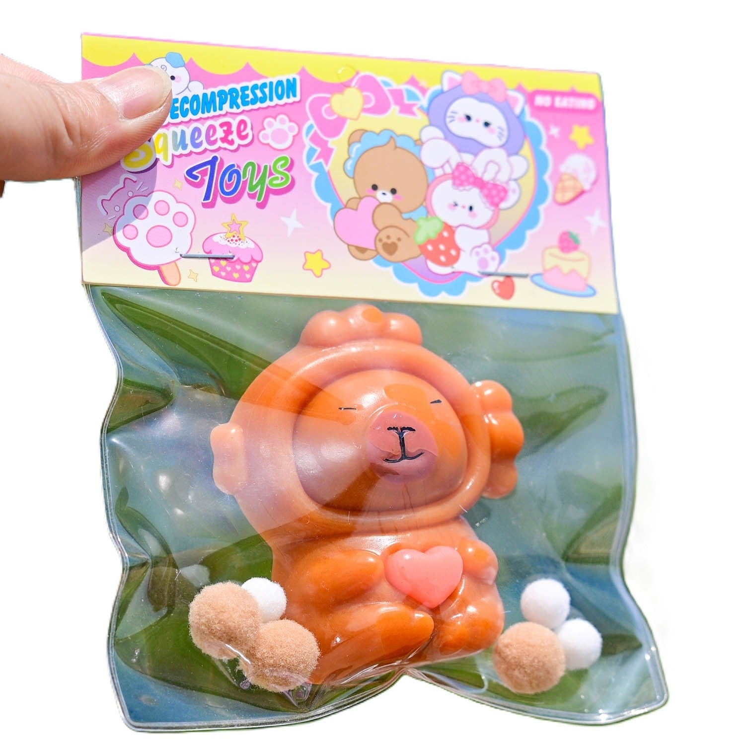 Jucarie Antistres Squishy, Flippy, cu Revenire Lenta, Model Capybara cu Inima, 7.5cmx6.5 cm, din TPR, Ambalaj